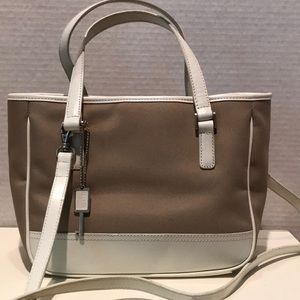Fossil Tan Nylon & White Leather Satchel